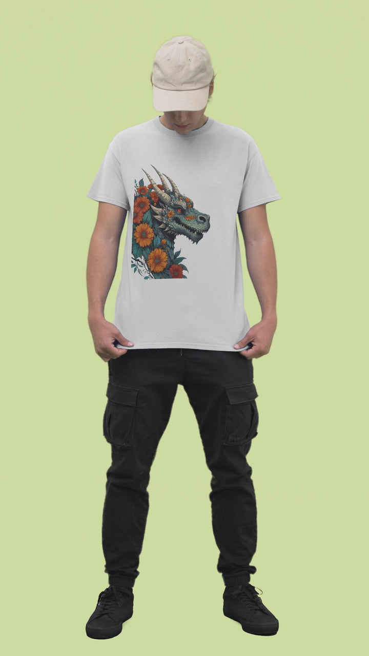 Fierce Floral Dragon T-Shirt - Mythical & Magical Design - Perfect Gift for Fantasy Lovers