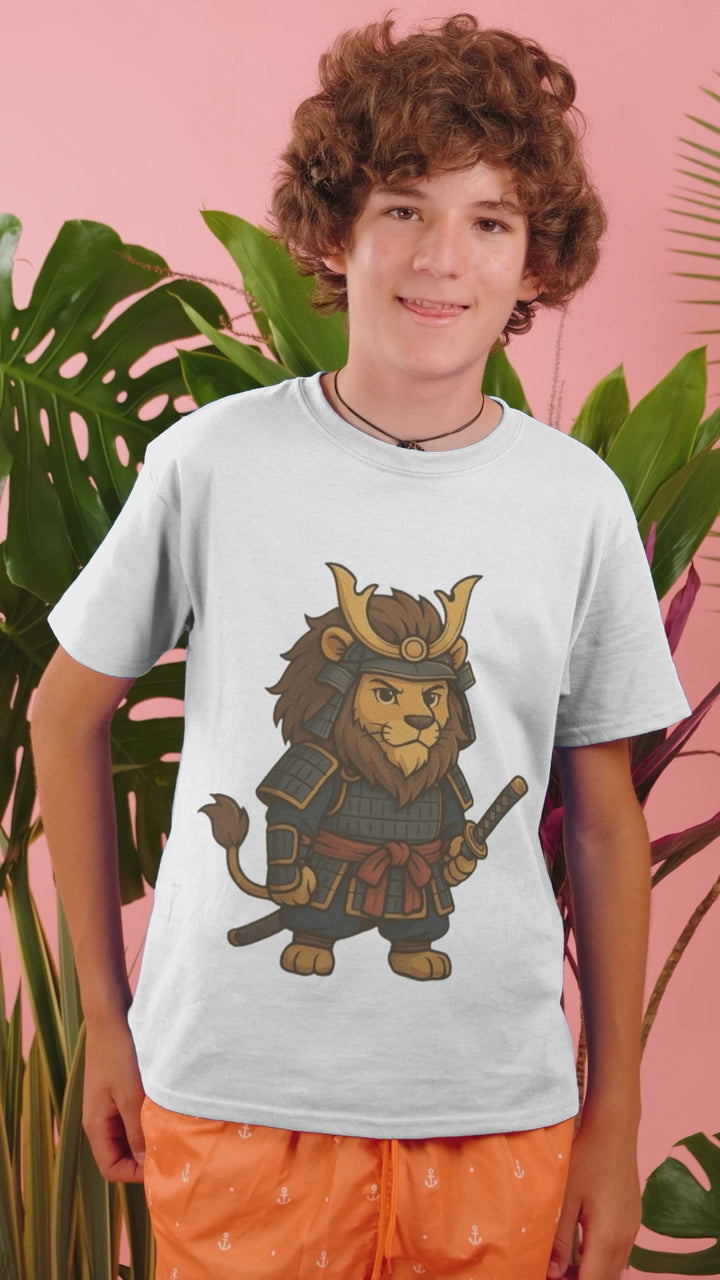 Samurai Lion Kids Tee - Honor, Courage, Strength Design