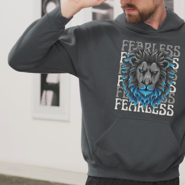 Fearless Lion Graphic Hoodie, Heavy Blend, Soft Cotton-Polyester, Electric Blue Highlights