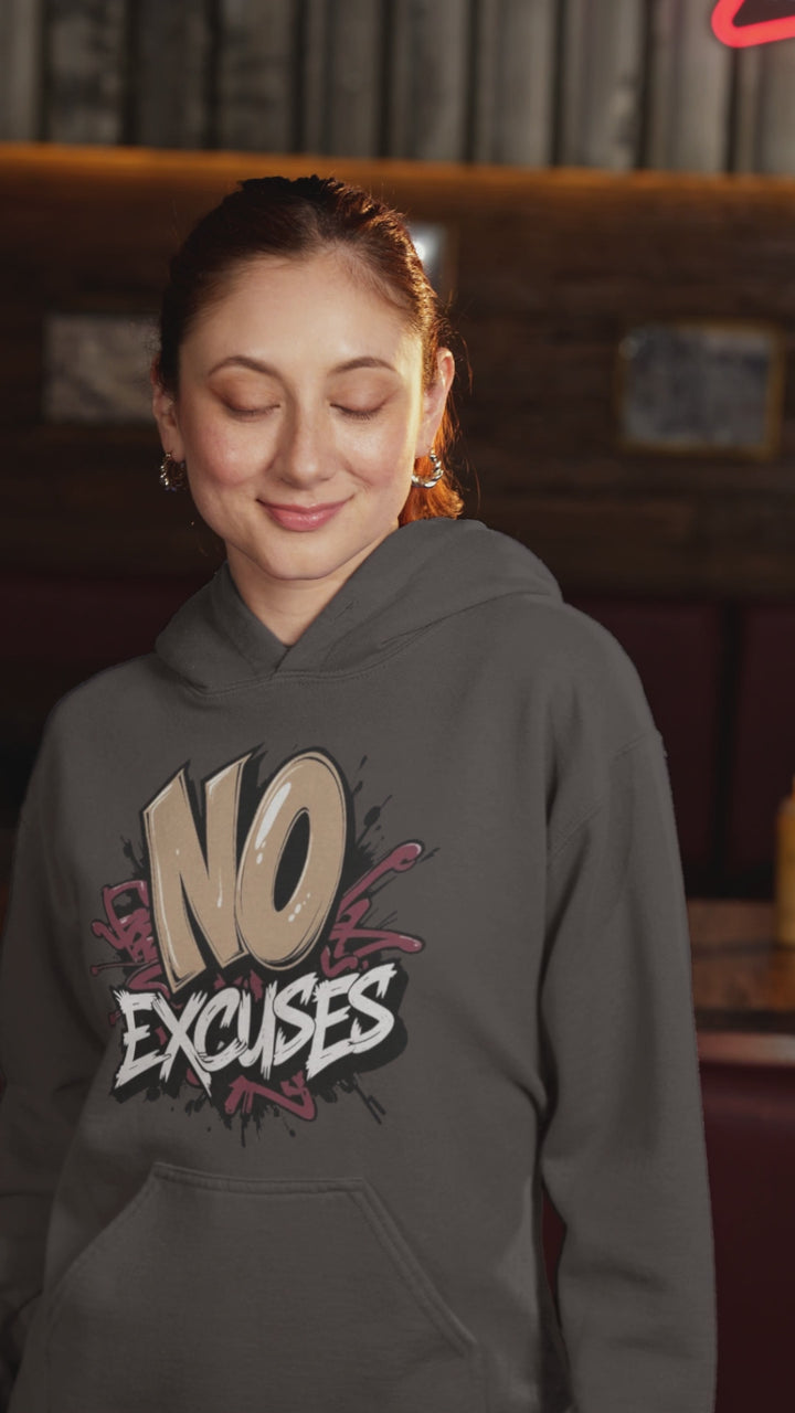 No Excuses Graffiti Hoodie - Urban Wall Art with Hustle Attitude - Motivational Gift