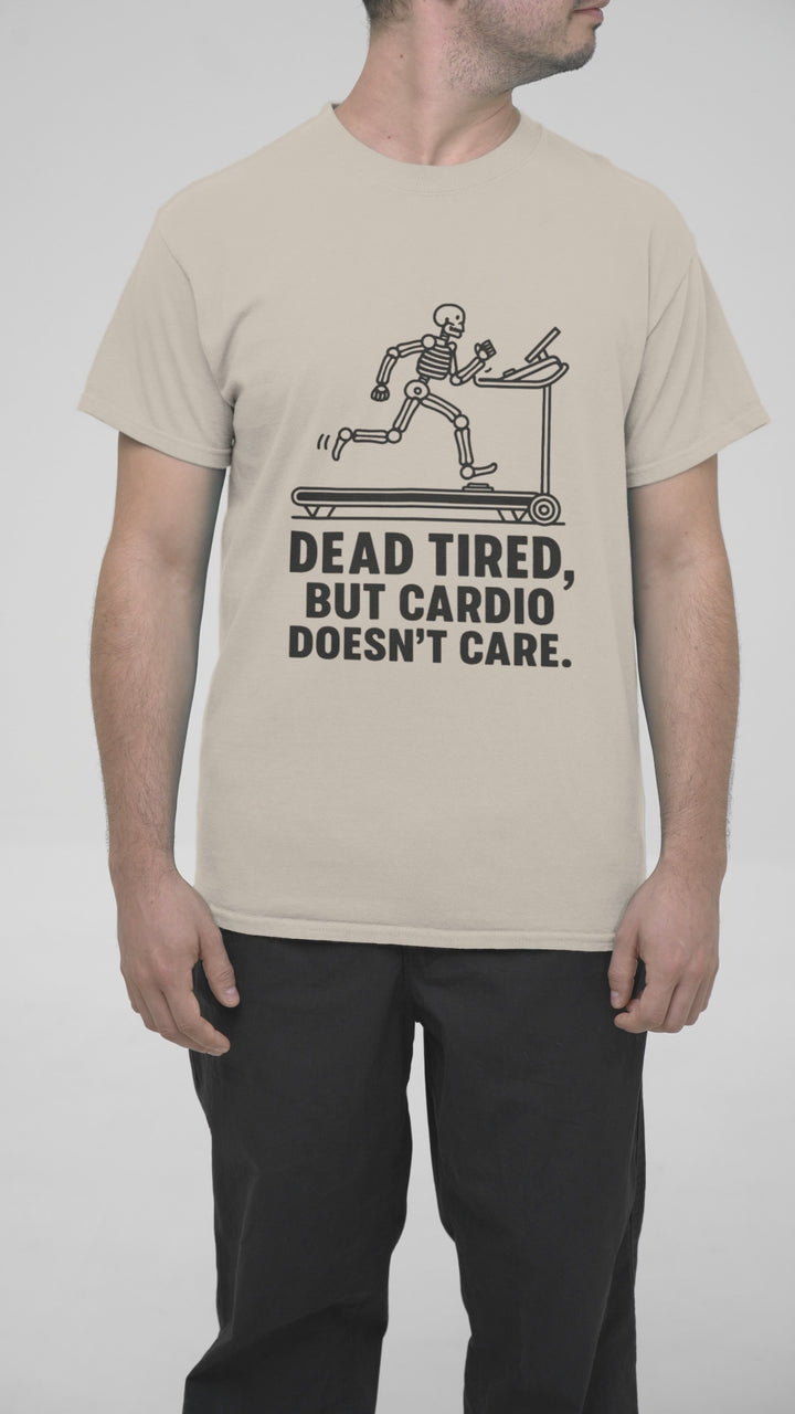 Funny Skeleton T-Shirt, Dead Tired But Cardio Doesn't Care, Gym Humor Tee, Cotton Workout Shirt